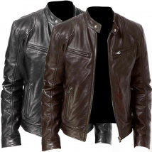 Mens Motorcycle Leather Jacket Slim Fit Short-Coat Lapel PU Jackets Spring New Zipper Stand Windproof Leather Coat Mens Clothing