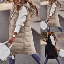 Gilet mi-long à capuche et veste en coton pour femme