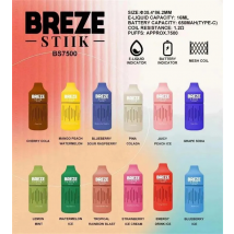 BREZE STIIK BS7500 E cigarettes vapes bobine de maille bouff¨¦e 7k 650MAH Indicateur de batterie et indicateur eliquid LED 16 ml jusqu'¨¤ 7500 bouff¨¦es