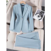 Women's Clothing Blue suit jacket for women spring and autumn new style temperament design niche slim short professional suit for women