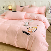 New A-Class Super Soft Polished Water Washed Cotton Towel Embroidery Four piece Set Series 150 * 200cm Duvet Cover Tulip