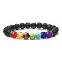 Vente chaude bracelet de bijoux en alliage sept impulsions coloré pierre volcanique pin Pierre Tiger Eye Yoga bracelet tissé