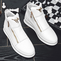 Chaussures pour hommes Chaussures tendance pour hommes d'été nouvelles chaussures montantes respirantes en cuir à semelles épaisses chaussures décontractées blanches baskets montantes pour hommes