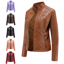 Veste en cuir décontractée pour femme, veste fine, veste de motard à manches longues