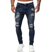 Vêtements pour hommes Pantalons Pantalons en denim slim blanc déchiré Pantalons en mollet à la mode