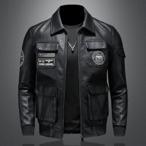 Men's clothing jacket Casual leather men's biker jacket slim PU leather jacket with lapel
