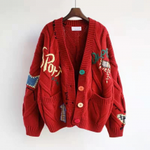 2022 Spring Women's Sweater Warm Knitted Sweater Jack Loose Pock Embroidery Fashion Knit Cardigan Jack Ladies