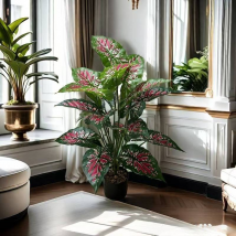 Artificial Plants Lush Artificial Karachem Plants 12/18/24 Leaf Vibrant Pink & Green Perfect For All Room Types & Seasonal Decorations