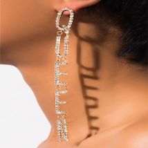 Boucles d'oreilles avec lettres anglaises QUEEN Boucles d'oreilles longues et brillantes en strass Boucles d'oreilles boucle d'oreille boucle d'oreille