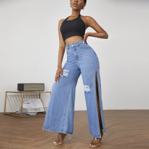 Women's Clothing Fashion Ripped Fork Ladies Jeans