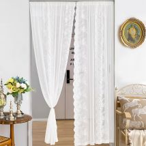 Rideaux en voile de dentelle brodée avec double volants, passe-tringle, rideaux transparents, panneaux de fenêtre à motifs verticaux prêts à poser
