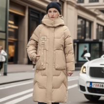 Women's detachable cap padded jacket women's mid-length over-the-knee thickened down jacket