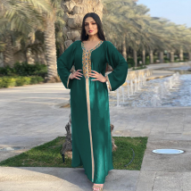 Women's Clothing Dress Hot Diamond Ribbon Lace Abaya Dubai Muslim Fashion Robe