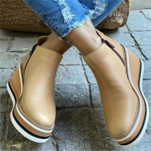 round head side pull wedge thick bottom short boots women women's boots