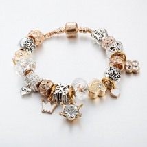 Bracelet en perles de cristal Pan Family, le plus vendu, pour femme, pendentif couronne et flocon de neige