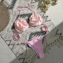 Women's sexy 3D three-dimensional flower split bikini bikini women's swimwear