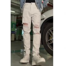 [WhiteCanvas] Men's Slim Fit Jeans - Distressed White Denim | Stretch Skinny Pants