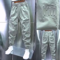 Trendy Fashionable Casual Pants Men, Hot Pressed Letters For Summer Sports Pants, Black Loose And Versatile Leggings