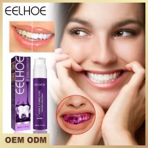 Dentifrice beau violet pour éliminer les taches, prévenir les dépôts de pigments, nettoyer les dents jaunes, Whi et