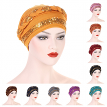 Chapeaux pour femmes vendant un chapeau turban brodé chapeau turban tressé chapeau musulman chapeau pull multicolore en stock