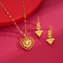 Sand gold multilayer plated  gold hollow pendant necklace female temperament love retro big flower clavicle necklace