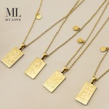 Stainless Steel 12 Constellation Necklace Female K Gold Square Twelve Constellation Titanium Steel Pendant Clavicle Chain