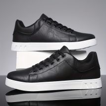 Men' PU Leather Lace-up Skateboard Shoe, Trendy Comfortable Lightweight Non-lip Outdoor Shoe Walking Jogging