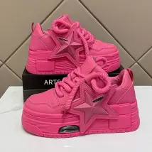 Baskets à plateforme en cuir rose pour femmes, semelle optique, chaussures épaisses, sans lacet, mode décontractée, extérieur, chaussures de marche,