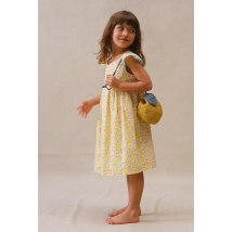 Jupes pour filles en stock Cherry Home Printemps et été Haut caraco à fleurs jaunes / Robe à col peu profond à fleurs citron CICI