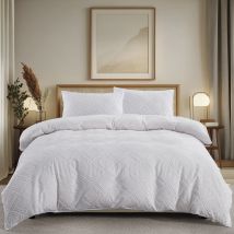 Fluff Cut Diamond White Geometric Quilt Cove Duvet Cover Bedding Three Piece Set