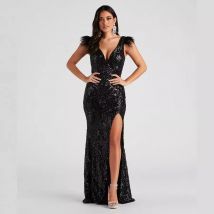 Robe de soirée de banquet à paillettes haute densité pour femme