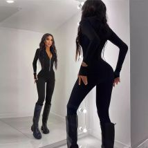Combinaison ajustée à fermeture éclair pour femmes, combinaison slim sexy, vêtements pour femmes