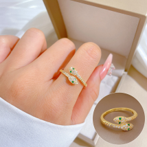Bague Double serpent réglable avec pierre CZ pour femme, anneaux ouverts en acier inoxydable, tête de serpent doré, cadeaux, bijoux Punk