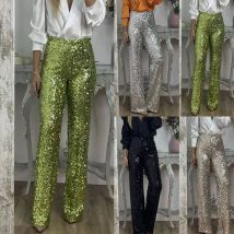 Vêtements pour femmes printemps et été nouveaux pantalons à cloche à paillettes pour fêtes INS pantalons à cloche décontractés slim élastiques multicolores