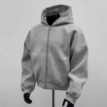 Grey Hooded Zipper Sweatshirt Men's Spring And Autumn Trendy Brand Loose Cardigan Top Jacket