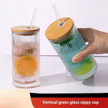 Striped Glass Tumbler With Lid & Straw - 16oz Mason Jar Style Cup For Iced Coffee, Bubble Tea, Juice & Cocktails, Reusable Drinking Glass