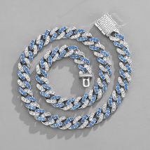 Popular colored diamond Cuban chain necklace new style personalized necklace with multiple sizes available, street style all match hip hop necklace