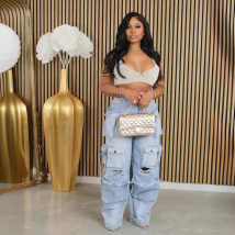 Vêtements pour femmes, Jeans multi-poches, mode décontractée, vêtements de travail
