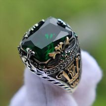 Bague chevalière turque rétro faite à la main pour homme, anneau sculpté de couleur argent antique, incrustation de zircon mystique, nouvelle bague de motard punk