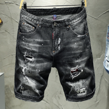Vetement homme Short court short en jean homme coton élastique trous cendrés noirs