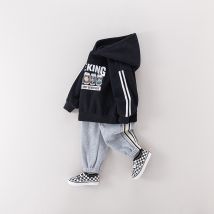 Sweat-shirt à capuche noir pour enfants, vêtement d'automne, sweat-shirt à lettres