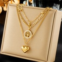 Collier avec pendentif arbre de vie, niche à la mode, simple, rétro, titane, acier, métal, chaîne multicouche, carte ronde d'amour, pendentif arbre de vie