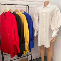 Robe chemise à manches longues décontractée à manches longues pour femmes