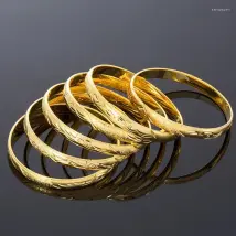 Bangle 8MM 6PCS/Lot Gold Bangles Dubai African Copper Bracelet&Bangles Indian Jewelry With Charm Middle East For Women