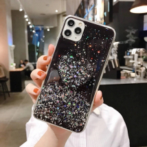 Étui de téléphone pliable en silicone souple en forme de cœur avec étoiles scintillantes pour Huawei P40 Lite P30Pro P20 P50 P Smart 2019 Y6P 9A Y9S