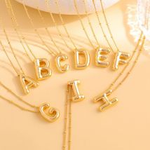 Collier à lettres brillantes en cuivre avec pendentif en forme de bulle dorée et croisée, chaîne de clavicule à 26 lettres