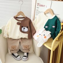 Costume à col rond pour mère et enfant, motif animal de dessin animé, sweat à capuche, deux pièces pour bébé