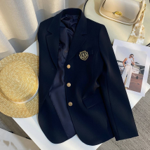 Veste de costume style universitaire bleu marine pour femme