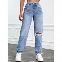 jeans High-waisted Holes Loose Slimming Straight Pants