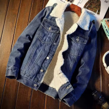 Men's Clothing Winter new lamb wool cotton coat men plus velvet denim jacket trendy loose couple cotton coat thickened jacket tops